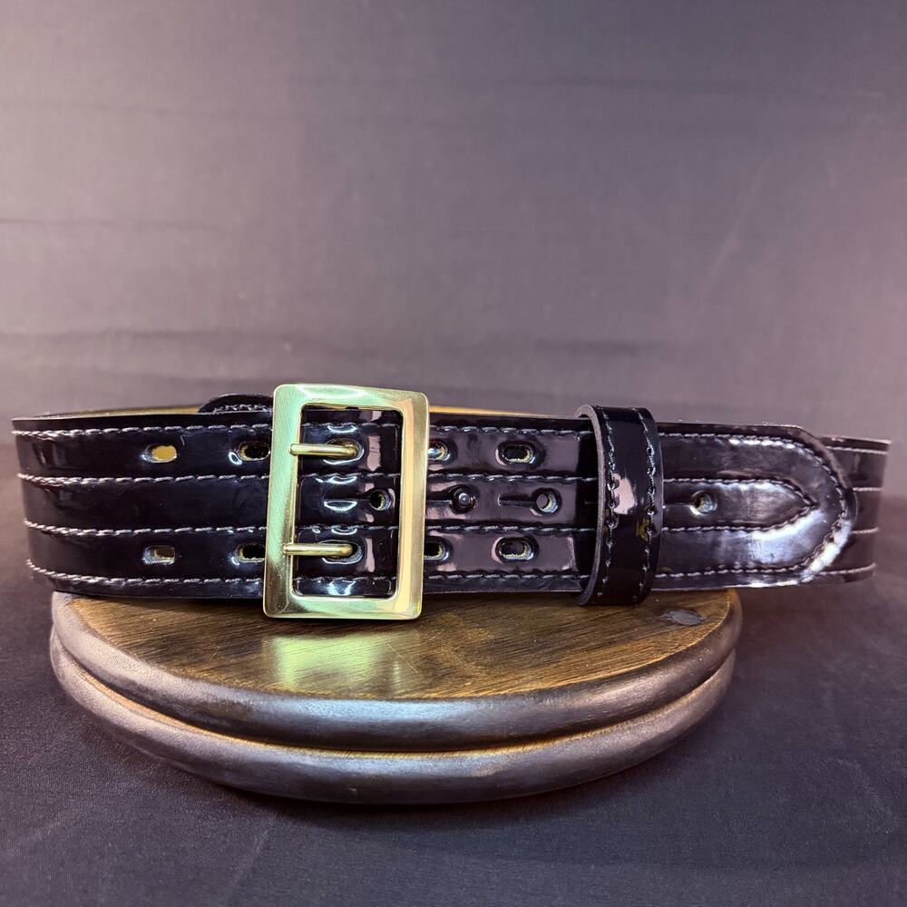 Safariland 87 Quad Stitched Leather Duty Belt Size 42" Hi-Gloss Suede Lined